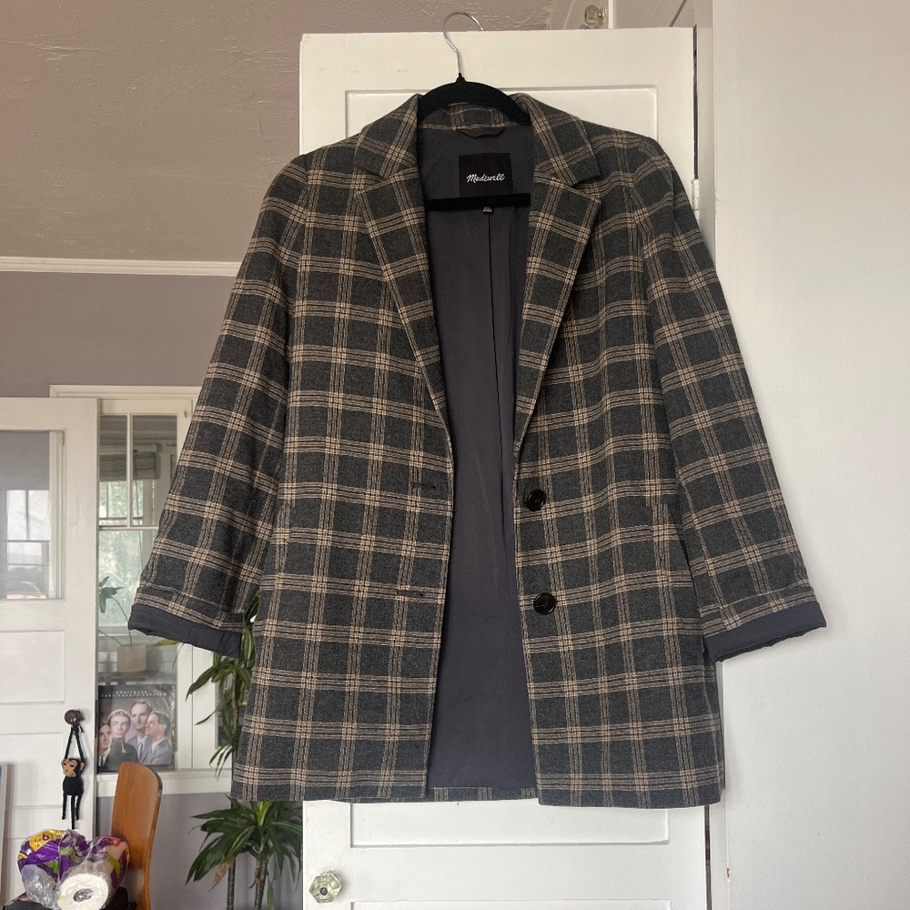 Madewell Gray Plaid Blazer Jacket
